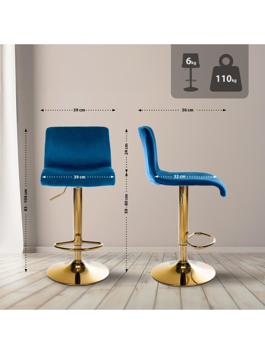 Banqueta alta Hoover veludo G, azul