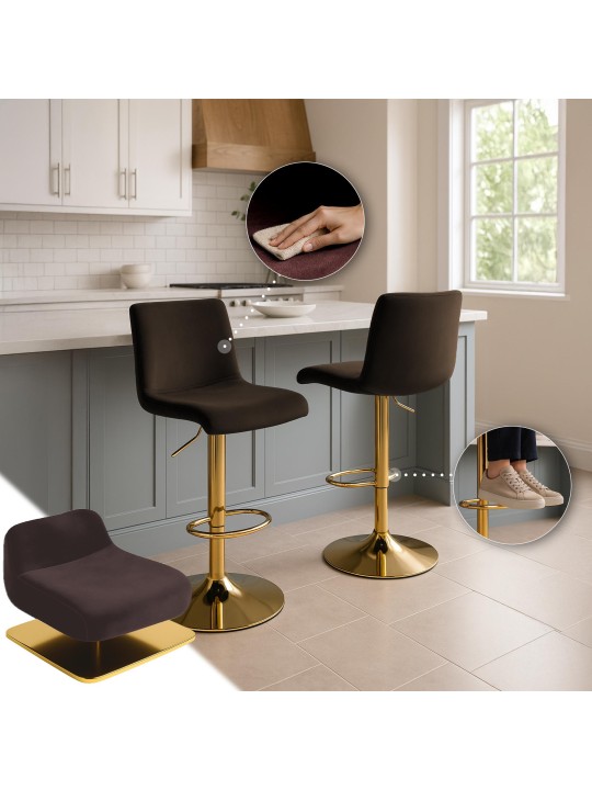 Banqueta alta Hoover veludo G, castanho