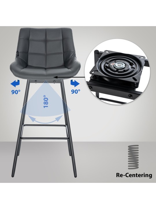 Conjunto de 4 bancos giratórios Weston em couro sintético, cinza Conjunto de 4 bancos giratórios Weston em couro sintético, cinza