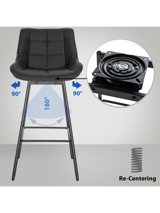 Conjunto de 4 bancos giratórios Weston em couro sintético, preto