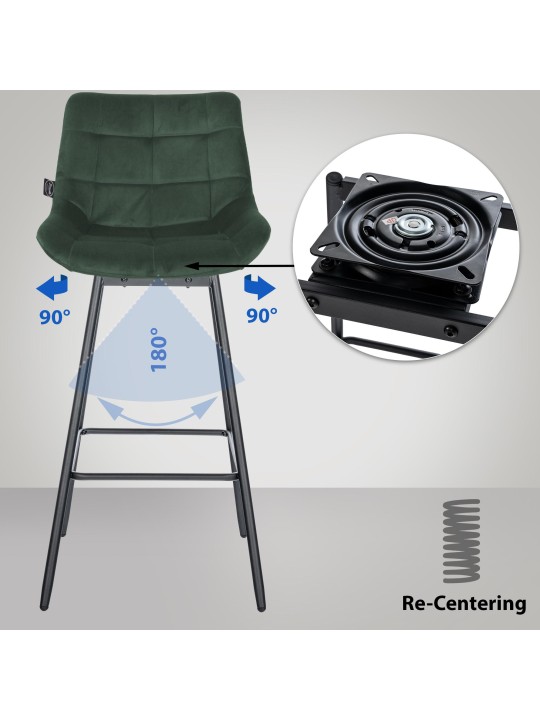 Conjunto de 4 bancos de bar giratórios de veludo Weston, verde escuro Conjunto de 4 bancos de bar giratórios de veludo Weston, verde escuro