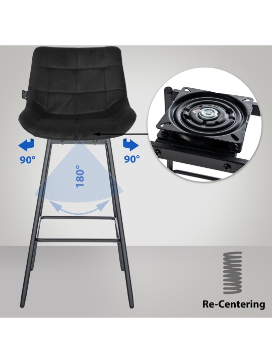 Conjunto de 4 bancos de bar giratórios de veludo Weston, preto