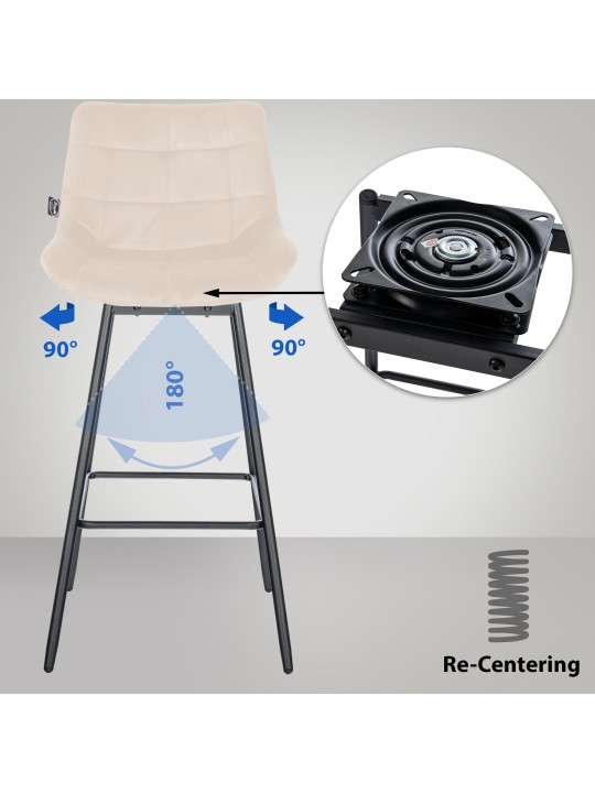 Conjunto de 4 bancos de bar giratórios de veludo Weston, creme