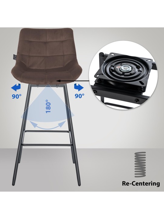 Conjunto de 4 bancos de bar giratórios de veludo Weston, castanho