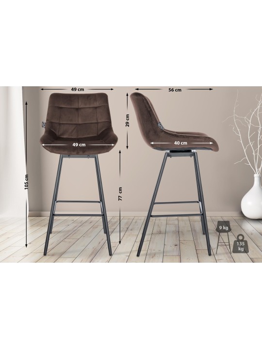 Conjunto de 4 bancos de bar giratórios de veludo Weston, castanho