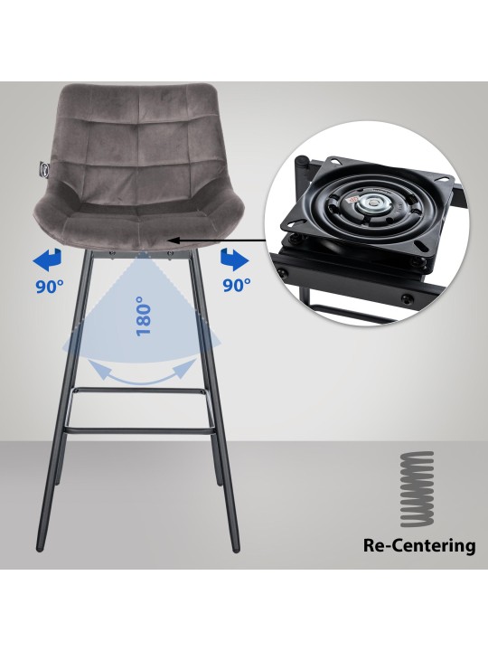 Conjunto de 4 bancos de bar giratórios de veludo Weston, cinza Conjunto de 4 bancos de bar giratórios de veludo Weston, cinza