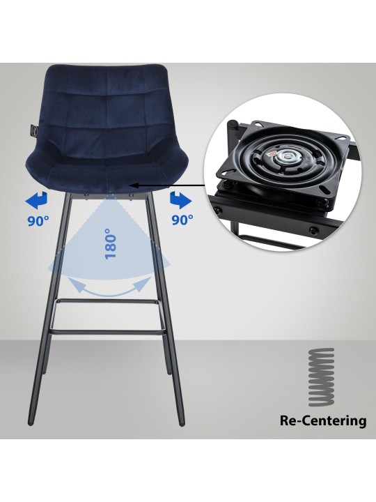 Conjunto de 4 bancos de bar giratórios de veludo Weston, azul