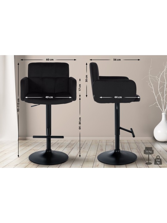 Conjunto de 2 bancos altos de veludo Los Angeles, preto