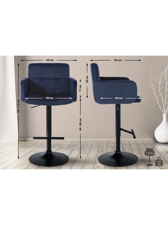 Conjunto de 2 bancos altos de veludo Los Angeles, azul Conjunto de 2 bancos altos de veludo Los Angeles, azul