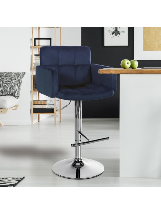 Conjunto de 2 bancos altos Los Angeles veludo cromado, azul