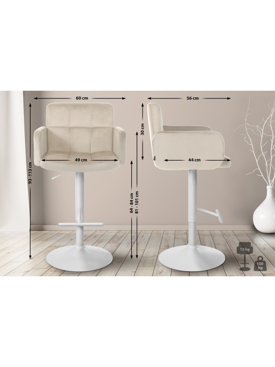 Conjunto de 2 bancos altos de veludo Los Angeles, creme