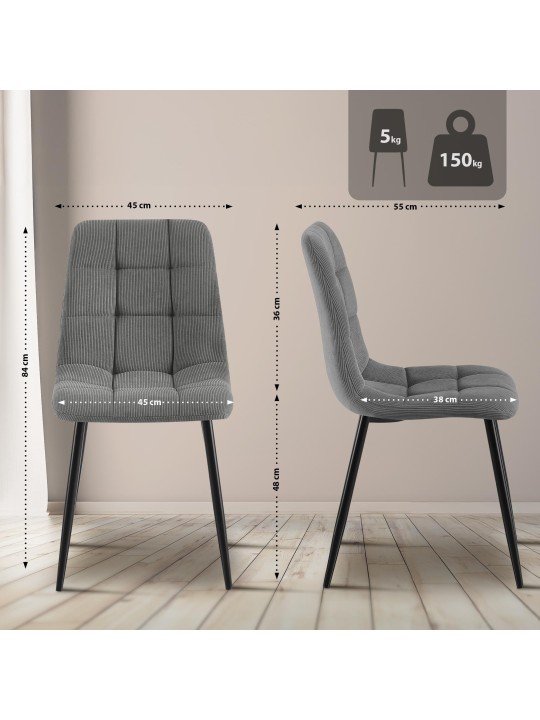 Conjunto de 2 cadeiras de jantar Antibes Cord, cinza