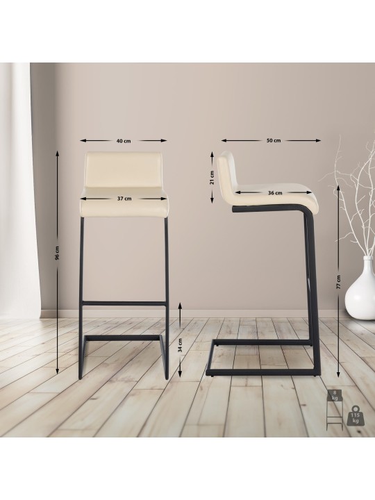 Conjunto de 2 bancos altos Newport B em pele sintética, creme