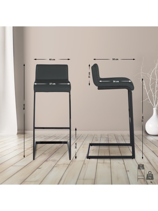 Conjunto de 2 bancos altos Newport B em pele sintética, cinza escuro