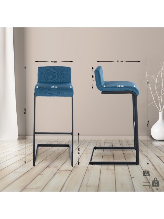 Conjunto de 2 bancos altos em tecido Newport B, azul