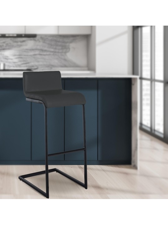 Conjunto de 2 bancos altos Newport B em pele sintética, cinza escuro