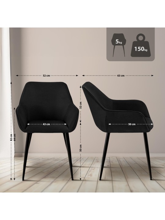 Conjunto de 2 cadeiras de jantar tecido Vessa, preto Conjunto de 2 cadeiras de jantar tecido Vessa, preto
