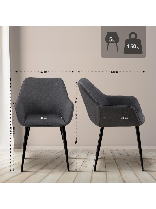 Cadeira para sala de jantar tecido Luena, cinza escuro