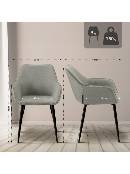 Conjunto de 2 cadeiras para sala de jantar tecido Luena, cinza claro