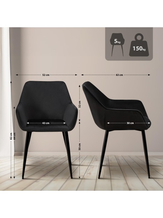 Cadeira da sala de jantar veludo Luena, preto Cadeira da sala de jantar veludo Luena, preto