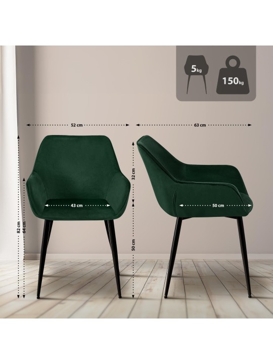 Cadeira da sala de jantar veludo Luena, verde Cadeira da sala de jantar veludo Luena, verde