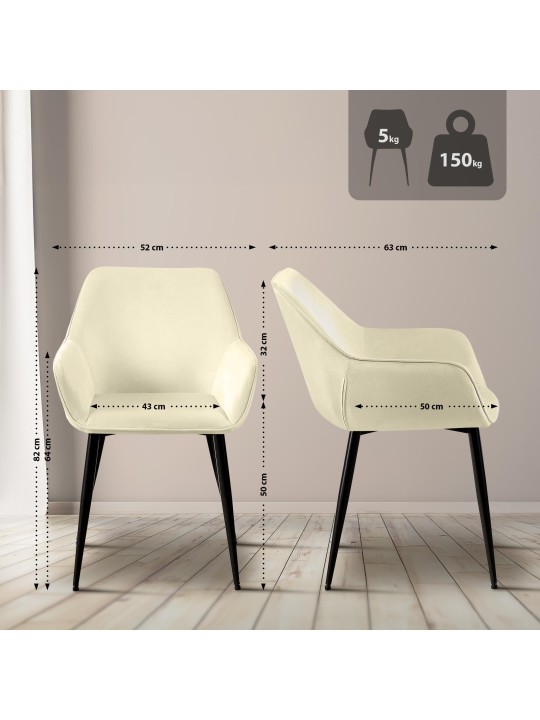 Cadeira da sala de jantar veludo Luena, creme Cadeira da sala de jantar veludo Luena, creme