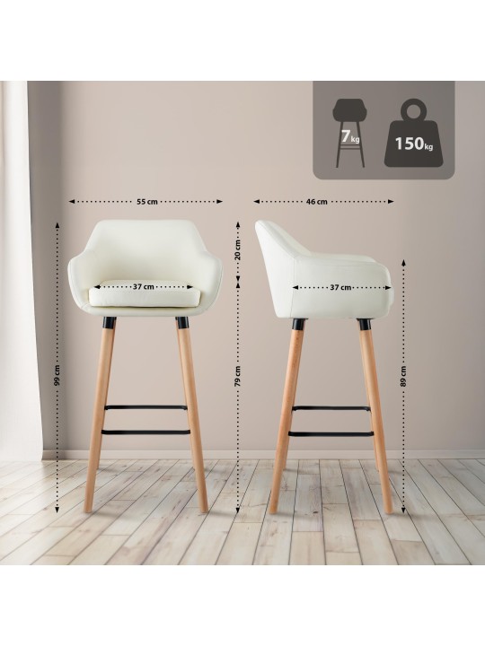 Conjunto de 2 bancos altos em pele sintética Grant, creme