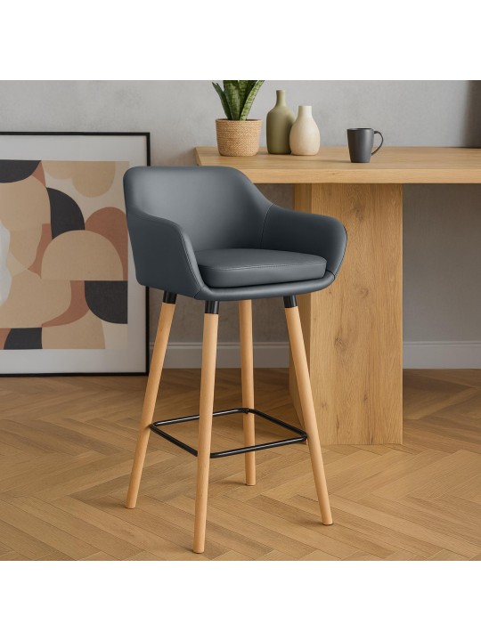 Conjunto de 2 bancos altos em pele sintética Grant, cinza