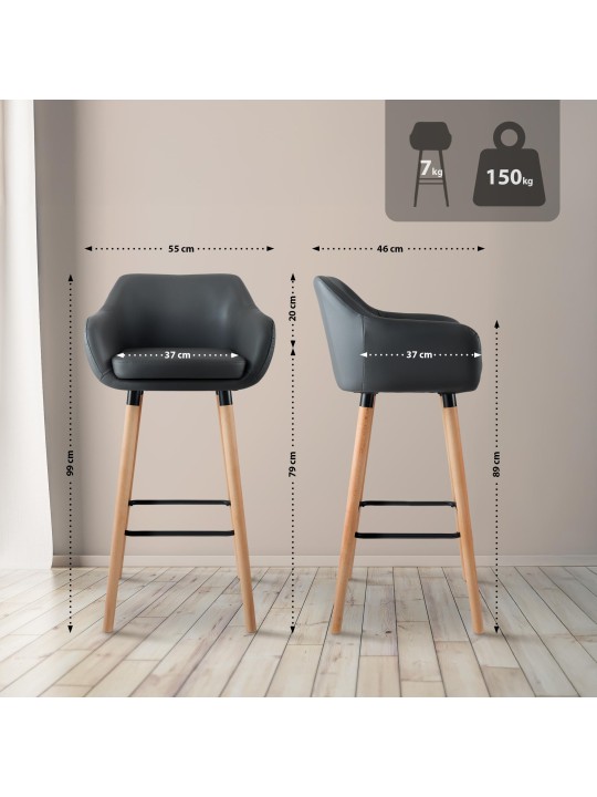 Conjunto de 2 bancos altos em pele sintética Grant, cinza