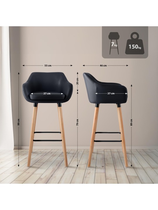 Conjunto de 2 bancos altos em pele sintética Grant, preto Conjunto de 2 bancos altos em pele sintética Grant, preto