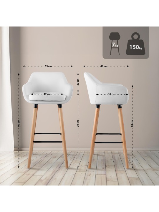 Conjunto de 2 bancos altos em pele sintética Grant, branco