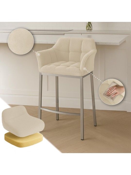 Banqueta alta Damaso E Cord com estrutura de 4 pés, creme