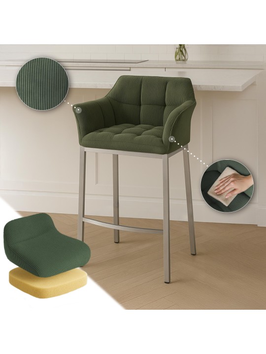 Banqueta alta Damaso E Cord com estrutura de 4 pés, verde