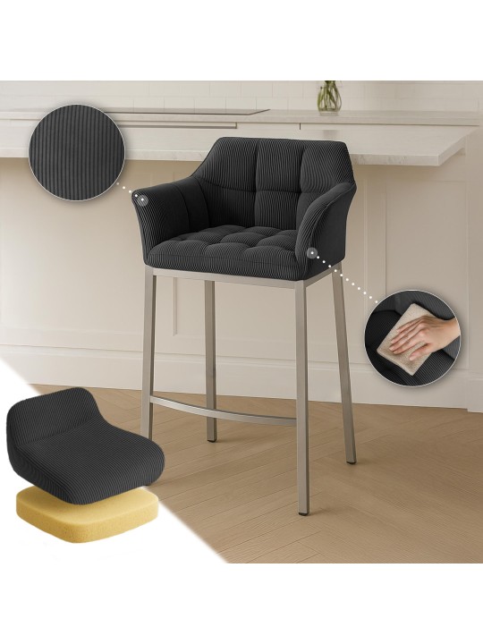 Banqueta alta Damaso E Cord com estrutura de 4 pés, cinza escuro Banqueta alta Damaso E Cord com estrutura de 4 pés, cinza escuro