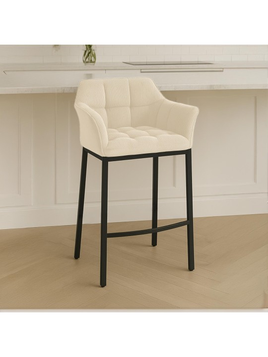 Banqueta alta Damaso B Cord com estrutura de 4 pés, creme