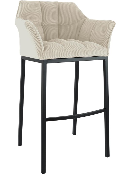 Banqueta alta Damaso B Cord com estrutura de 4 pés, creme