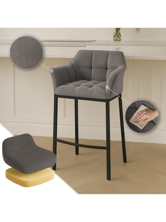 Banqueta alta Damaso B Cord com estrutura de 4 pés, taupe