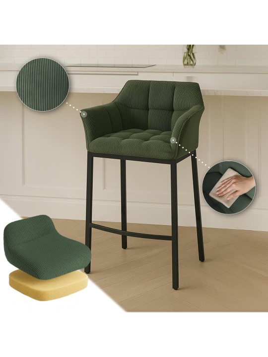 Banqueta alta Damaso B Cord com estrutura de 4 pés, verde