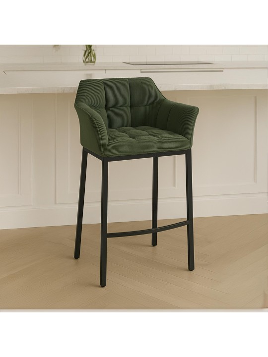 Banqueta alta Damaso B Cord com estrutura de 4 pés, verde
