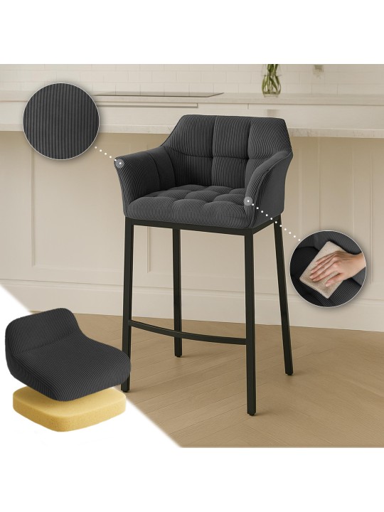 Banqueta alta Damaso B Cord com estrutura de 4 pés, cinza escuro