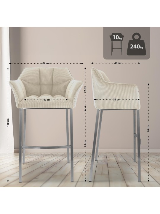 Banqueta alta Damaso E Cord com estrutura de 4 pés, creme