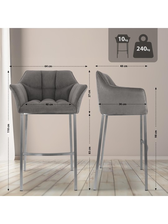 Banqueta alta Damaso E Cord com estrutura de 4 pés, taupe