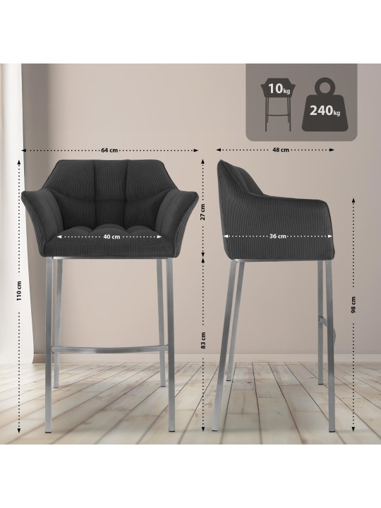 Banqueta alta Damaso E Cord com estrutura de 4 pés, cinza escuro Banqueta alta Damaso E Cord com estrutura de 4 pés, cinza escuro
