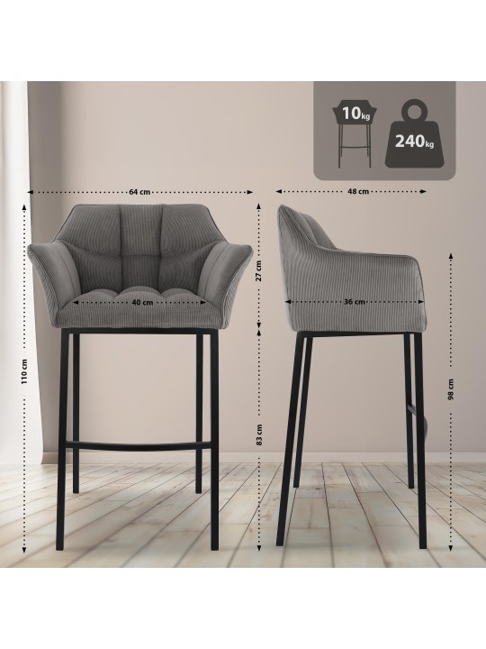 Banqueta alta Damaso B Cord com estrutura de 4 pés, taupe