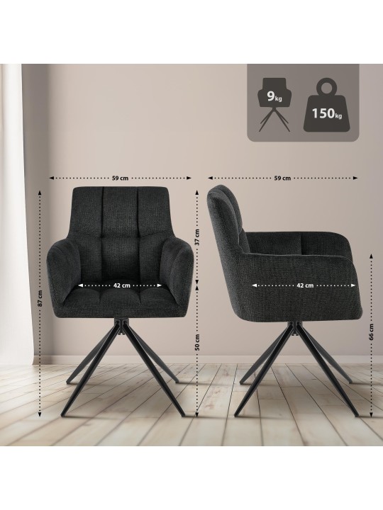 Cadeira da sala de jantar tecido Jonah, preto