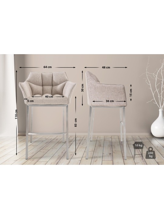 Banqueta alta tecido Damaso E com estrutura de 4 pés, marfim