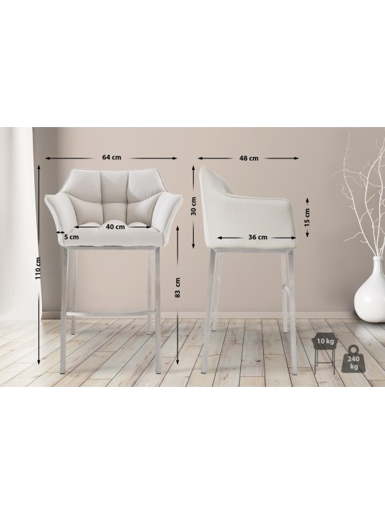 Banqueta alta tecido Damaso E com estrutura de 4 pés, branco