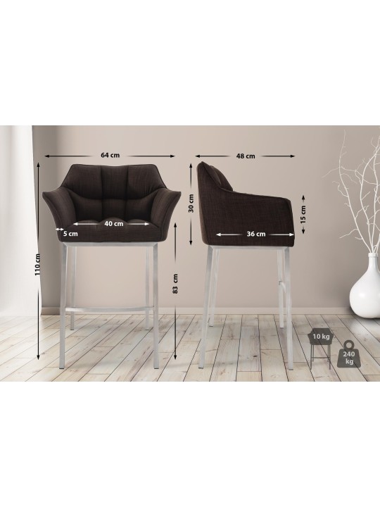 Banqueta alta tecido Damaso E com estrutura de 4 pés, castanho