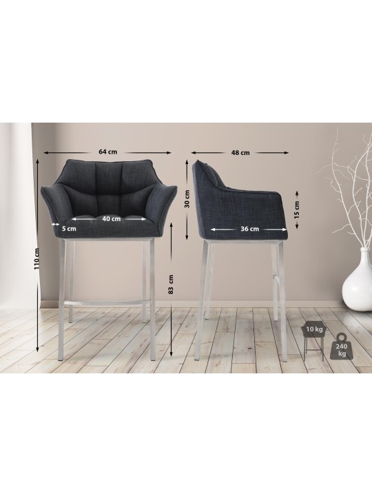 Banqueta alta tecido Damaso E com estrutura de 4 pés, cinza escuro