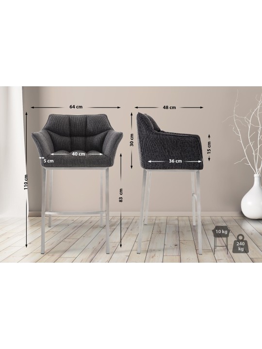 Banqueta alta tecido Damaso E com estrutura de 4 pés, cinza titânio